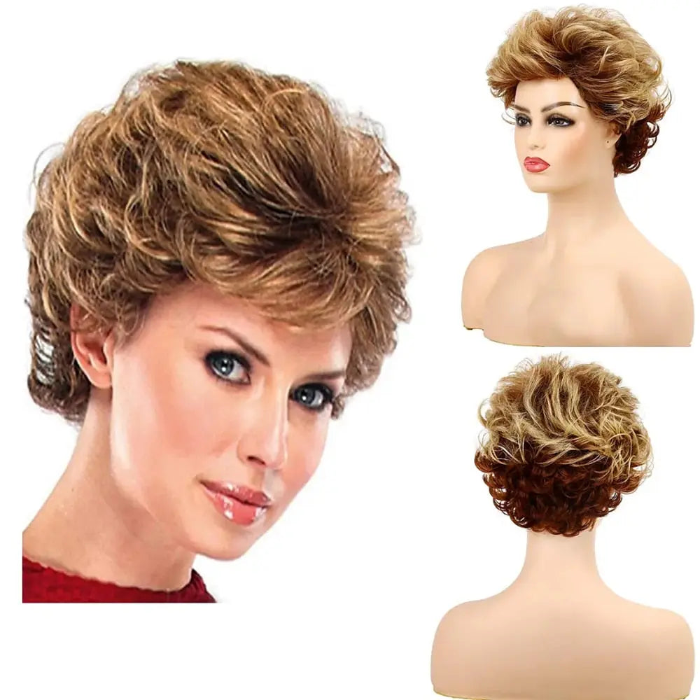 Synthetic Hair Wig Short Curly Wig Pixie Cut For Women Grey  Layered Wigs with Bangs