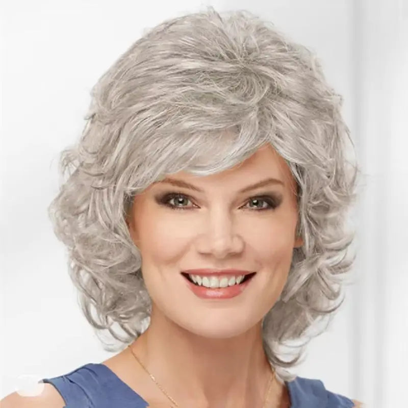 Synthetic Hair Wigs For Women Short Curly Wig with Bangs Brown, Blonde, Grey, White