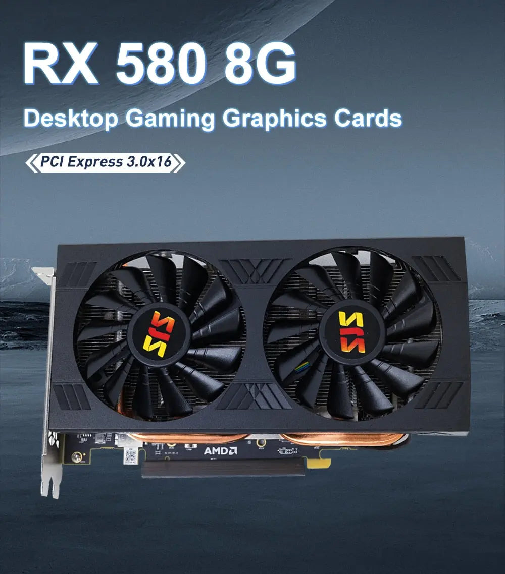 SJS Video Card RX 580 8G 256Bit 2048SP GDDR5 AMD GPU Graphics Cards Gaming PC RX580 Radeon 8GB Mining Gaming Card