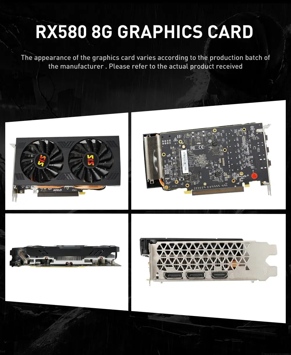 SJS Video Card RX 580 8G 256Bit 2048SP GDDR5 AMD GPU Graphics Cards Gaming PC RX580 Radeon 8GB Mining Gaming Card