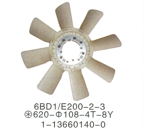 1-13660140-0 1136601400 ISUZU 6BD1 ENGINE Fan Blade FAN COOLING For Hitachi  EX200-2 EX200-3 EX200-3C HR320 HR320G-5 Excavator Parts
