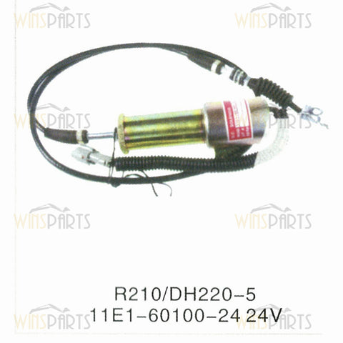 11e1-60100 11n6-60100 11N6-66090 Válvula solenoide de corte de combustible de 24 V Solenoide de apagado Piezas de excavadora Hyundai R210-5 R215-7 R210-9 DH220-5