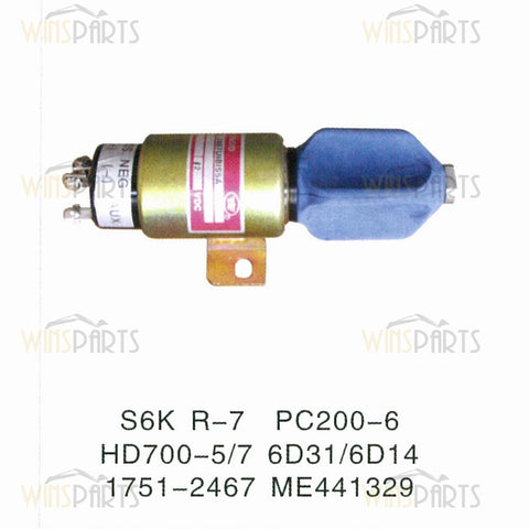 1751-2467 3864274 ME441329 SA-3933-24 Solenoide de corte de combustible para motor diésel Mitsubishi S6K, solenoide de apagado, piezas de excavadora Caterpillar