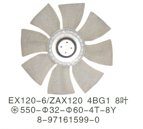 8-97161599-0 8-97161599-2 1136603451 1-13660345-1 ISUZU 4BG1 ENGINE Fan Blade COOLING FAN Hitachi EX120-6 ZX120 Excavator Parts
