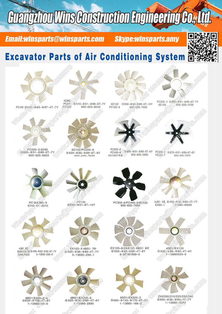 600-625-7550 6006257550 Komatsu S4D102E-1 S4D102E 6D102 ENGINE Fan Blade For FAN COOLING PC120-6 PC160LC-7 PC180LC-7 PC160LC-8 Excavator Parts