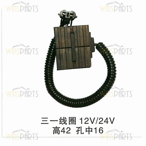 Bobina de válvula solenoide hidráulica SANY de 12 V y 24 V para excavadoras. Repuestos.