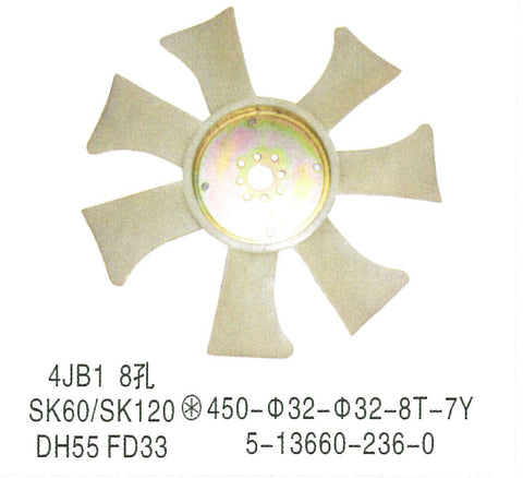 VI8970431880 5-13660236-0 VI5136602360 8-97043188-0 ISUZU 4JB1 ENGINE WATER Fan Blade COOLING FAN ASM Kobelco K903C SK120LC Excavator Parts