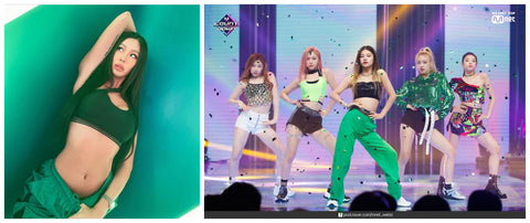 green crop top and green cami showed by k pop