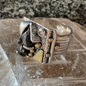 Space Elegance Ring - Meteorite and Diamond - I