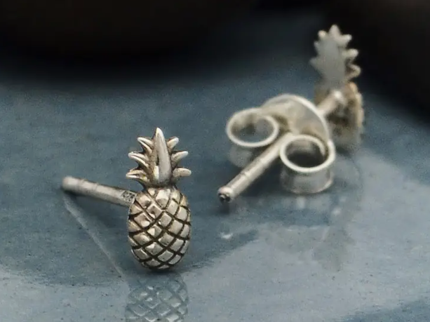 Sterling Silver Pineapple Post Earrings 7x3mm