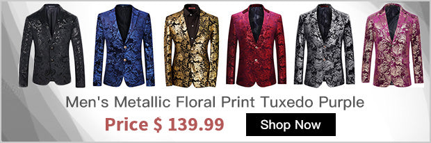 Men's Metallic Floral Print Tuxedo Gold