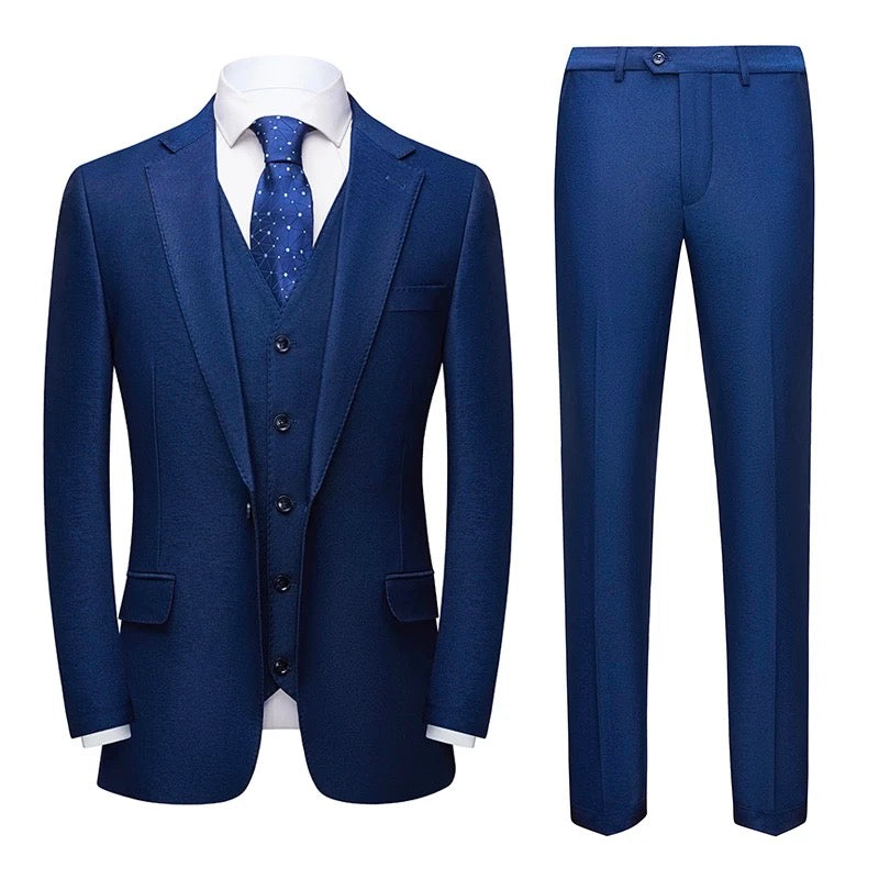 Men's Classic Business 3-Piece Suits Navy Blue Tuxedo Action
