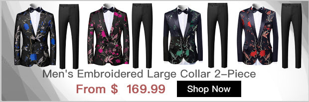 Men's Embroidered Large Collar 2-Piece Suits