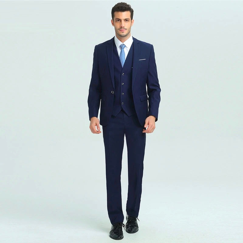 Men's 3-Piece Suits Slim Fit One Button Navy Blue