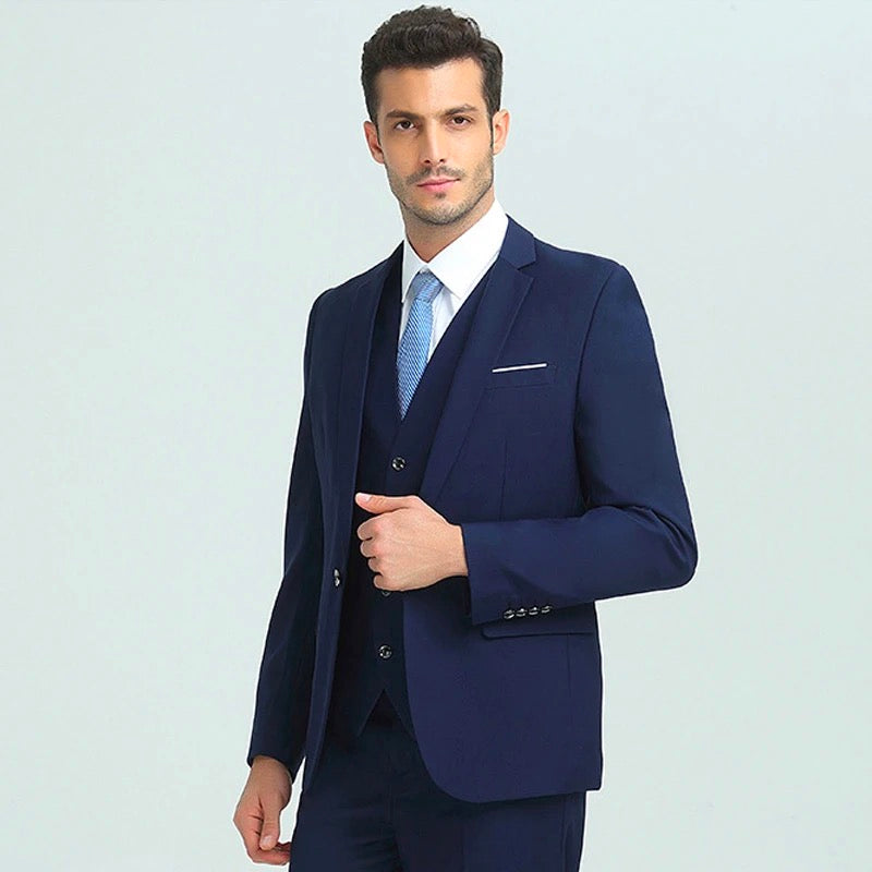 Men's 3-Piece Suits Slim Fit One Button Navy Blue