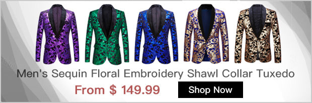 Men's Sequin Floral Embroidery Shawl Collar Tuxedo