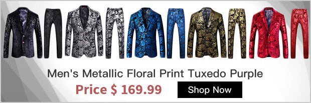 Men's Metallic Floral Print Tuxedo 2-Piece Suits Black Tuxedo Action