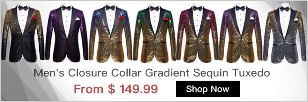 Men's Closure Collar Gradient Sequin Tuxedo Sliver tuxedo action