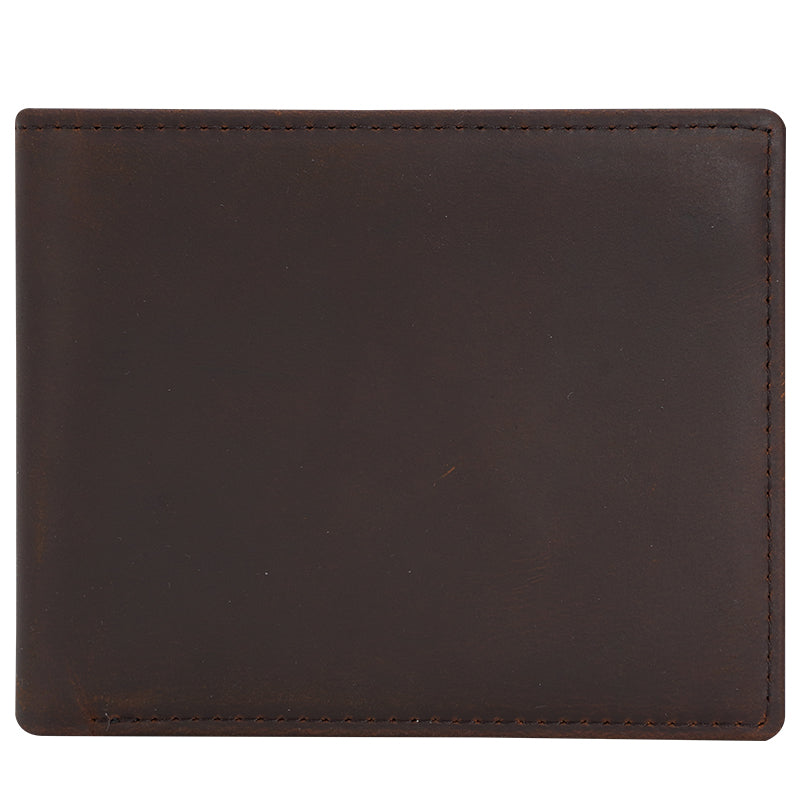 Custom Retro Brown Bifold Crazy Horse Genuine Leather Wallet With 2 ID Window Full Grain Leather Wallet