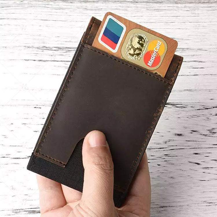 Vintage Leather Slim Card Holder Wallet, Front Pocket RFID Blocking, Safety Privacy Security