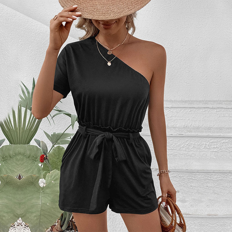 Summer Women Casual Shoulder Solid Color Romper