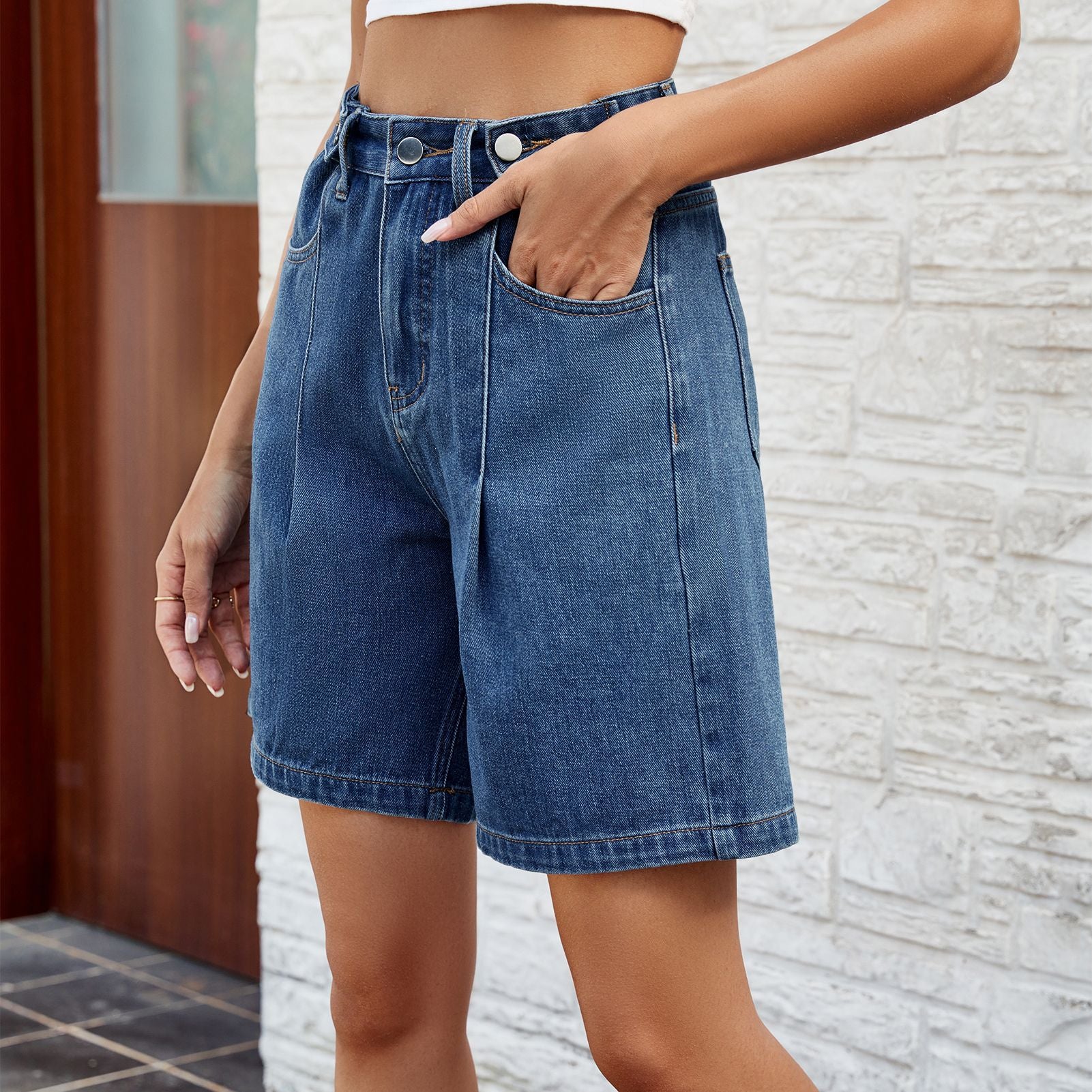 Washed Waist Adjustable Denim Shorts for Women