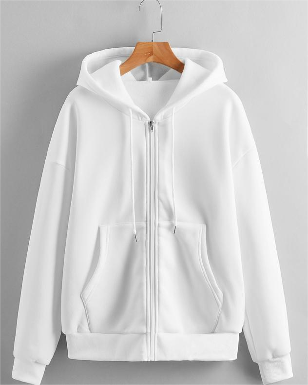 Solid Color Fleece-Lined Urban Hoodie with Zipper