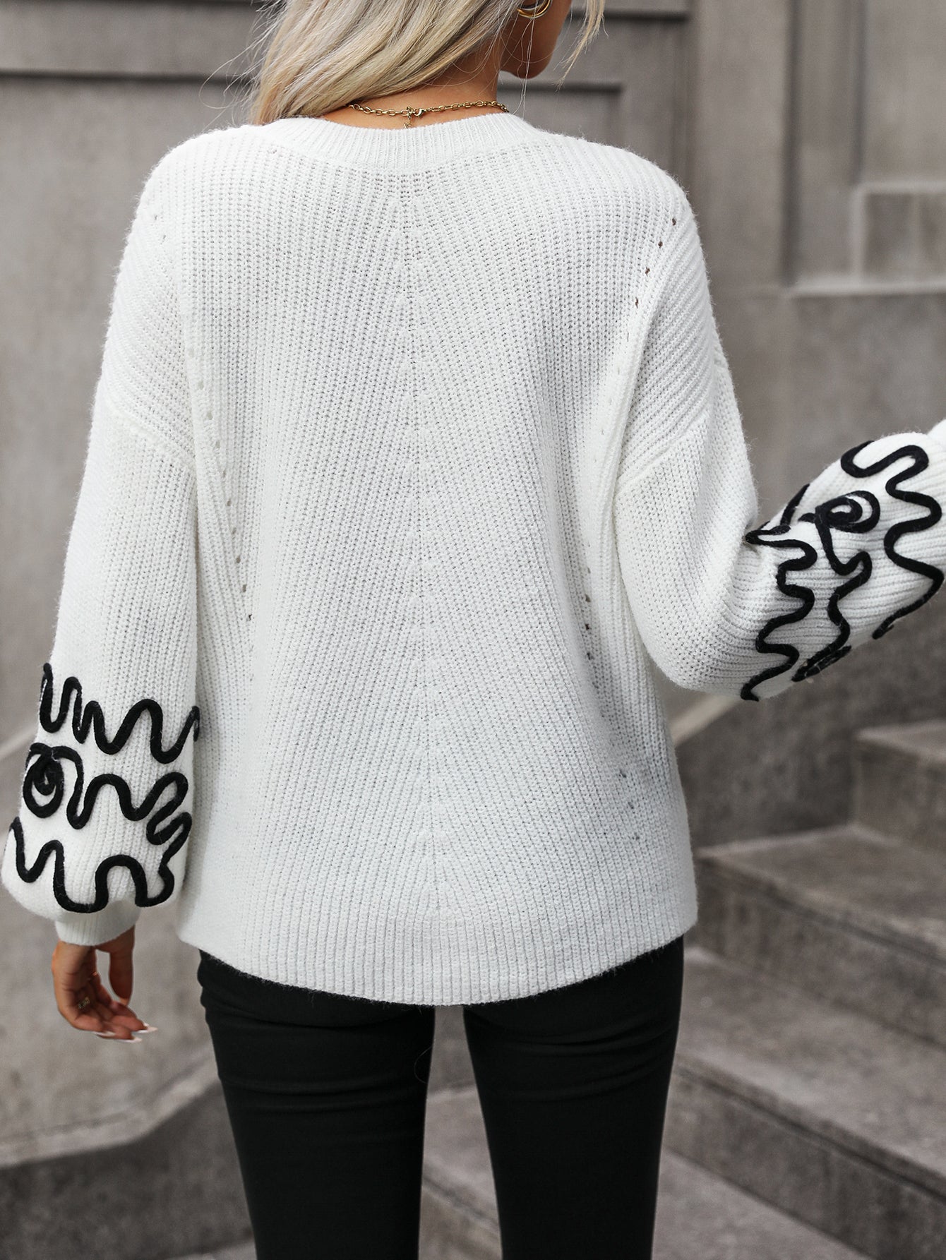 Solid Color Pattern Sweater for Women