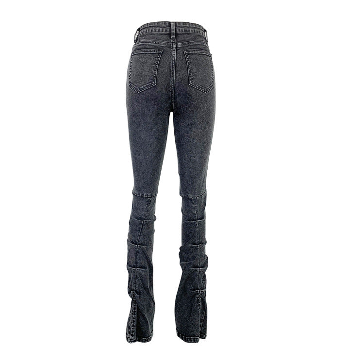 Dark Grey Stacked Jeans for Women