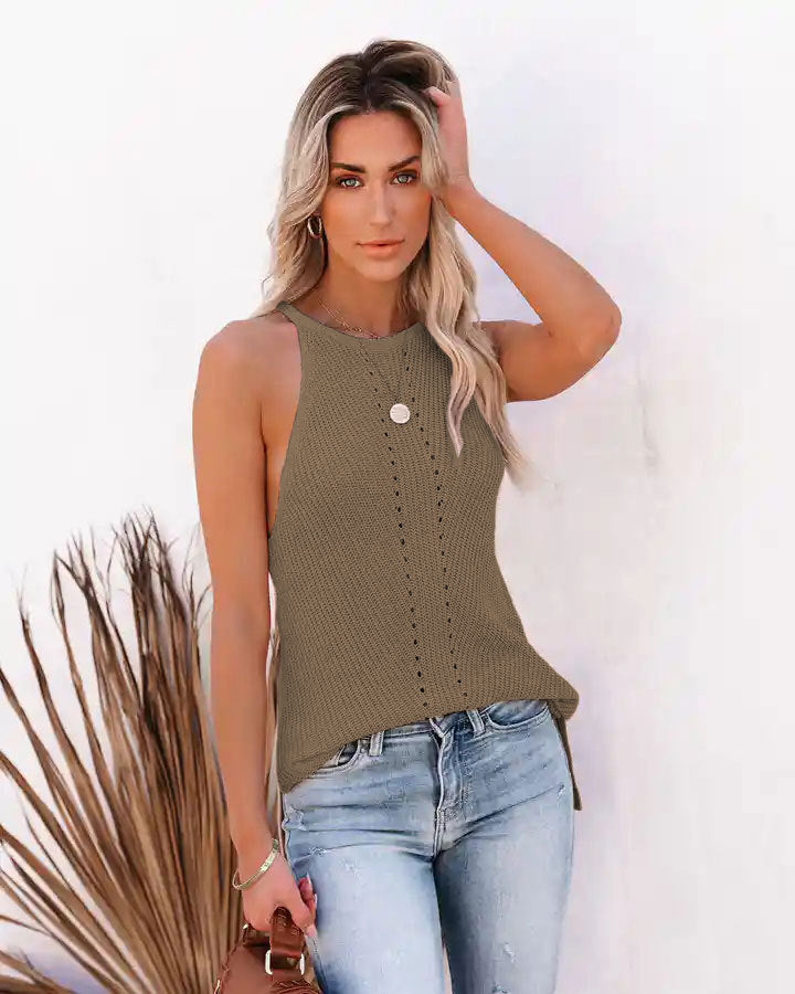 Loose Halter Knitted Pointelle Camisole