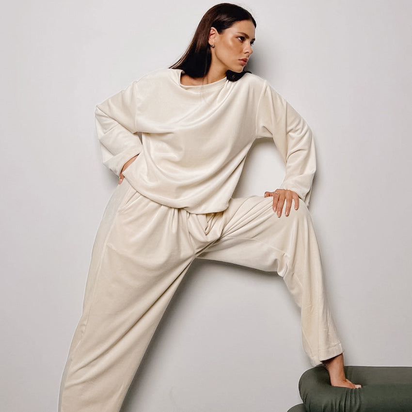 Wide Leg Pants Set Pajamas Velvet Pure Color Warm