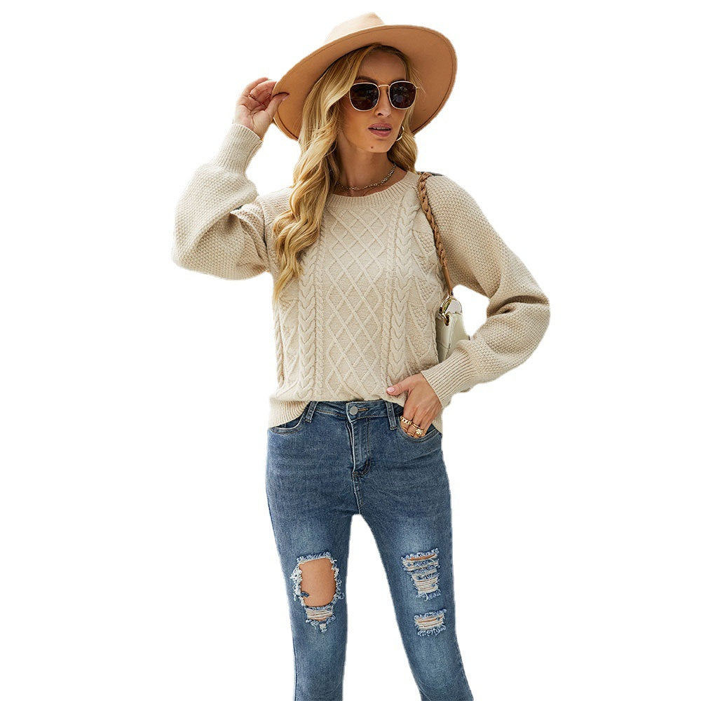 Knitwear Sweater Women Solid Color Twisted Rope Long Sleeve