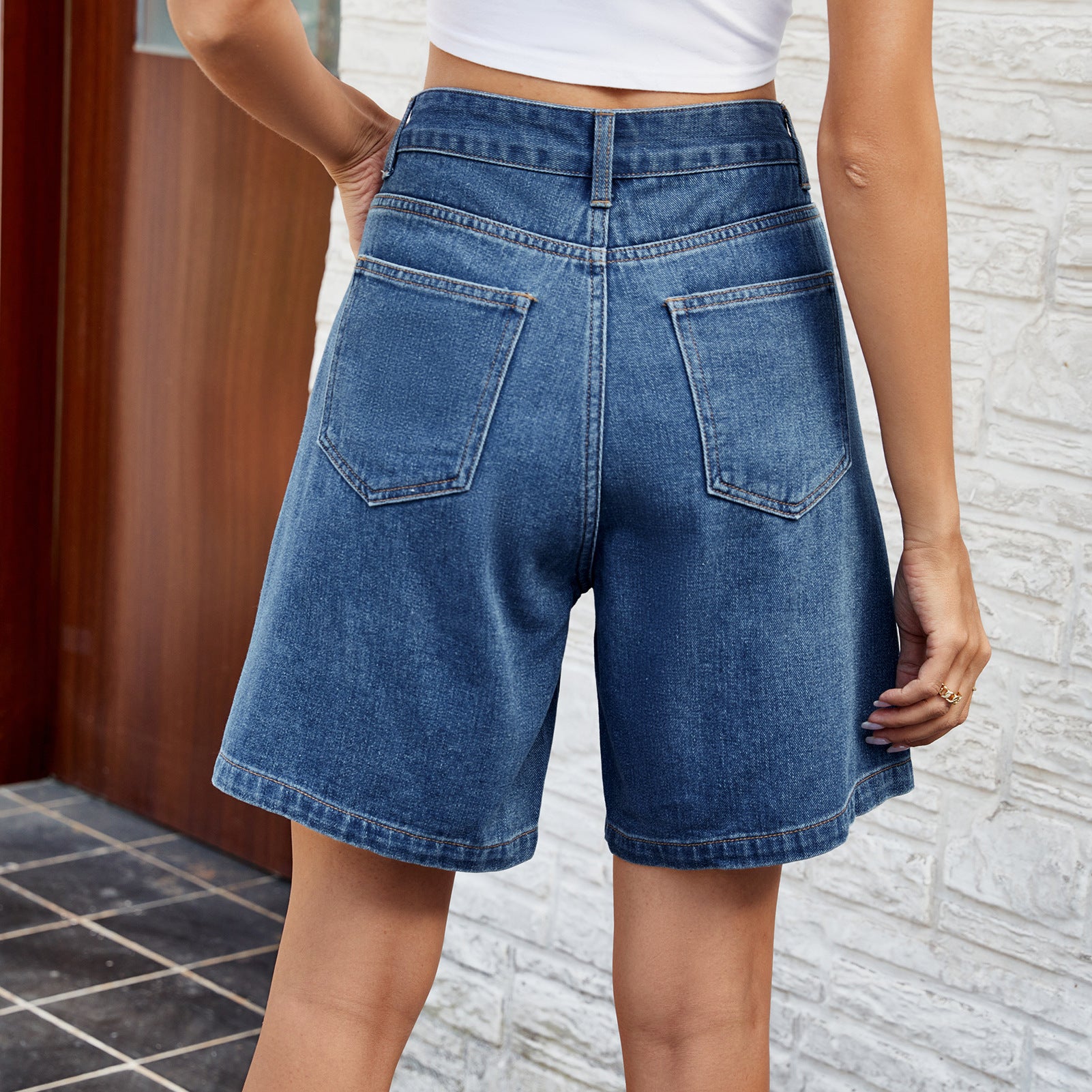 Washed Waist Adjustable Denim Shorts for Women