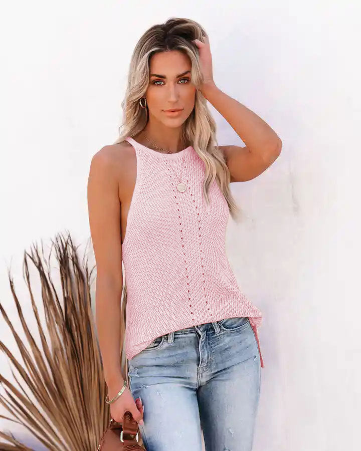 Loose Halter Knitted Pointelle Camisole