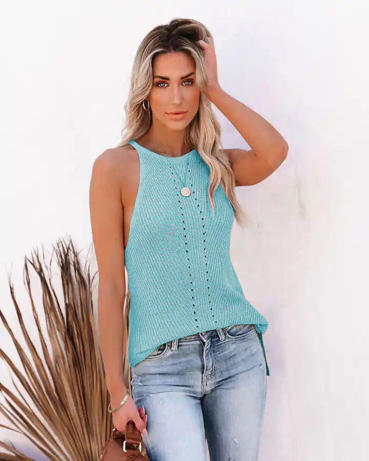 Loose Halter Knitted Pointelle Camisole