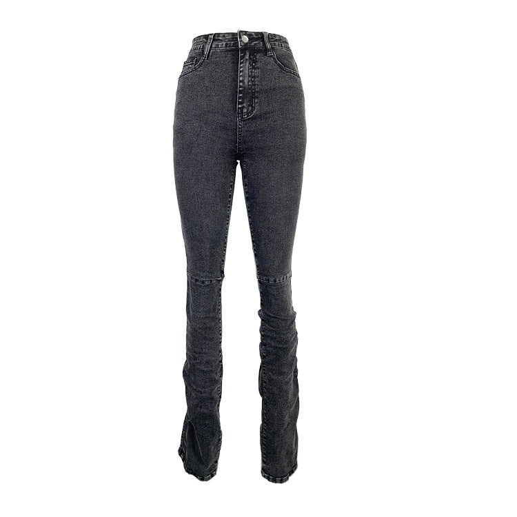 Dark Grey Stacked Jeans for Women