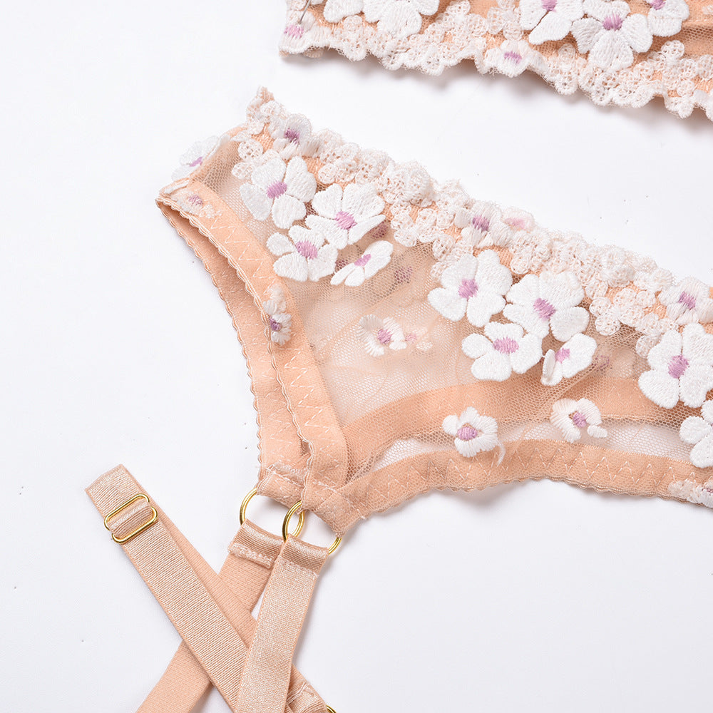 Floral Embroidered Steel Ring Lingerie Set