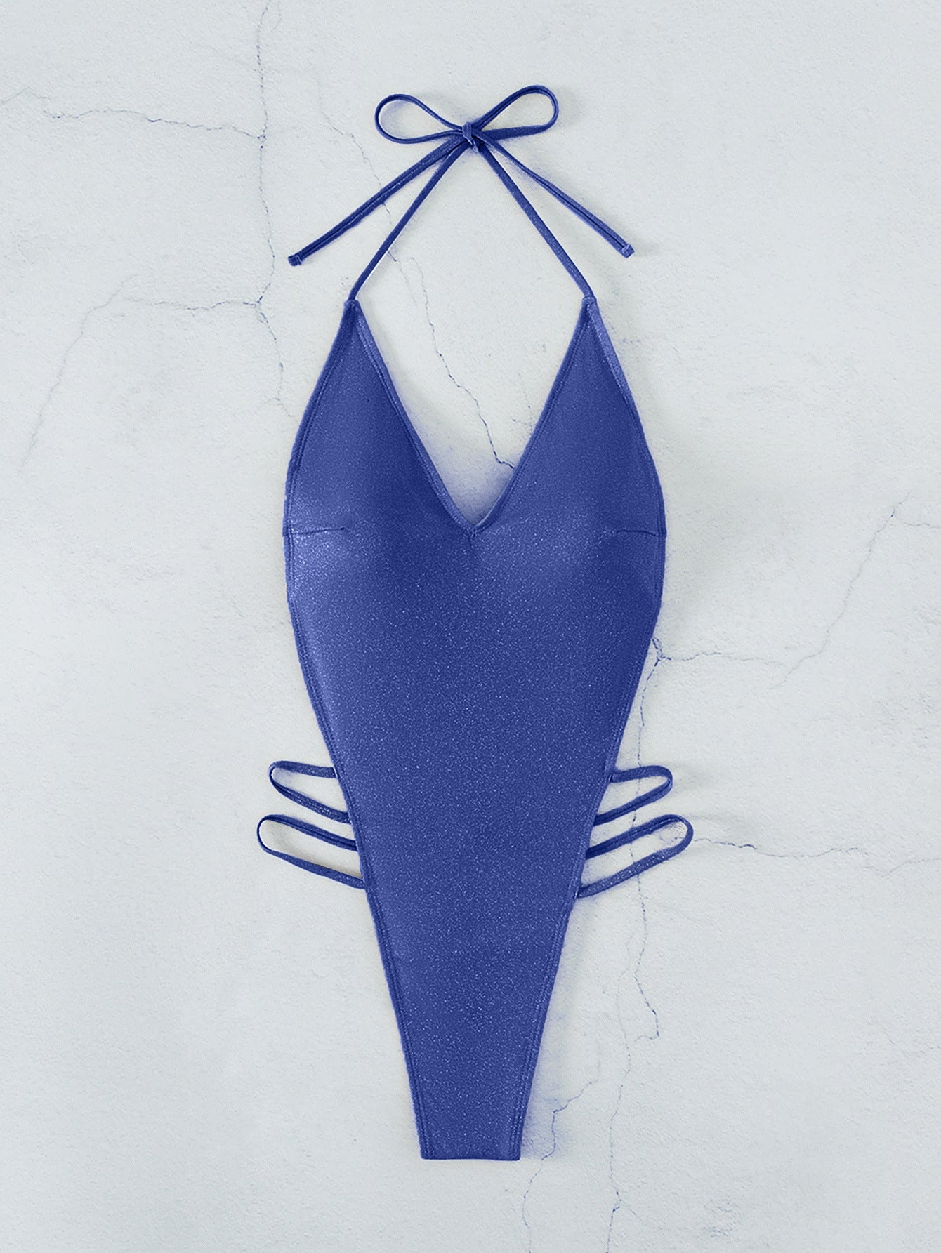 Solid Color Thong Backless V-Neck Halter Bikini