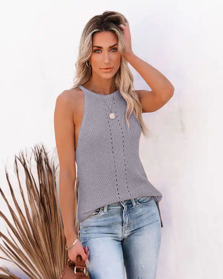 Loose Halter Knitted Pointelle Camisole