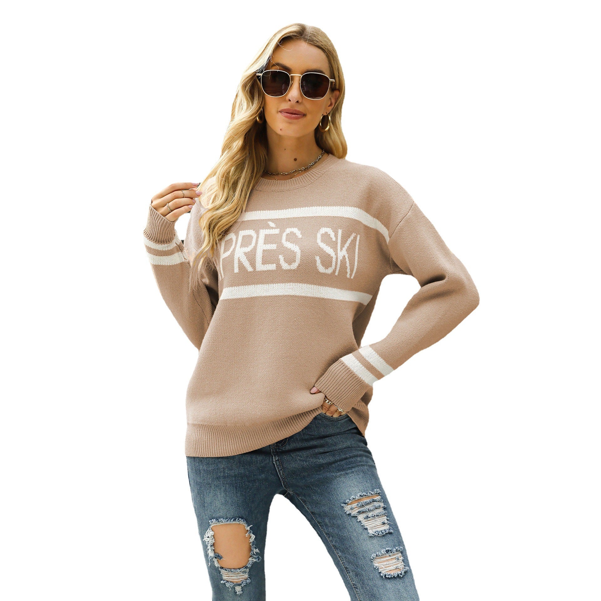 Letter Print Crew Neck Pullover Long Sleeve Sweater