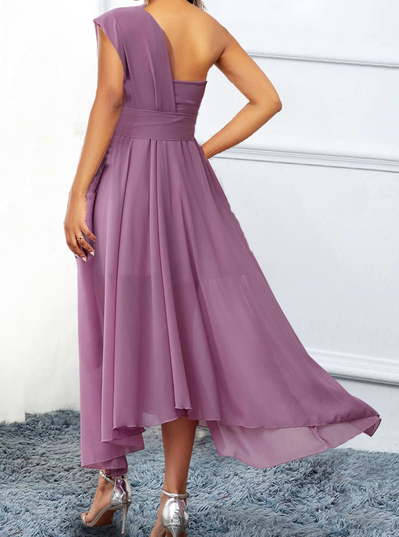 One Shoulder Lavender Prom Dress