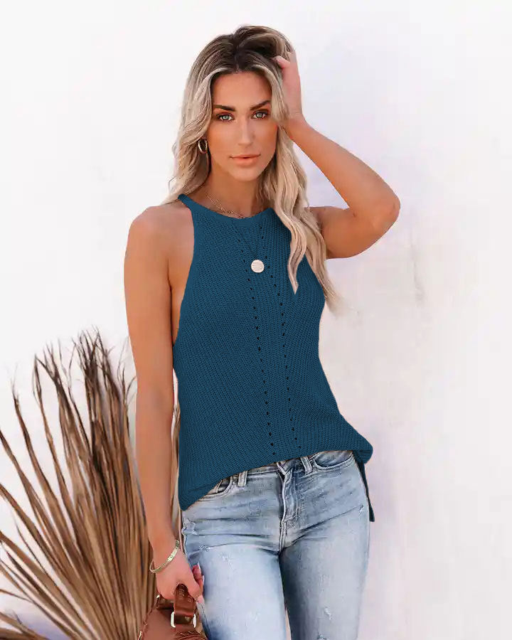 Loose Halter Knitted Pointelle Camisole