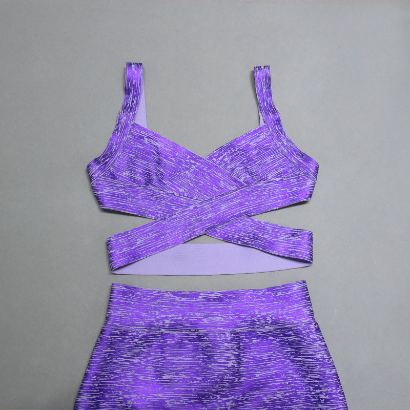 Gowns V neck Suit Purple Two Piece Skirt Set
