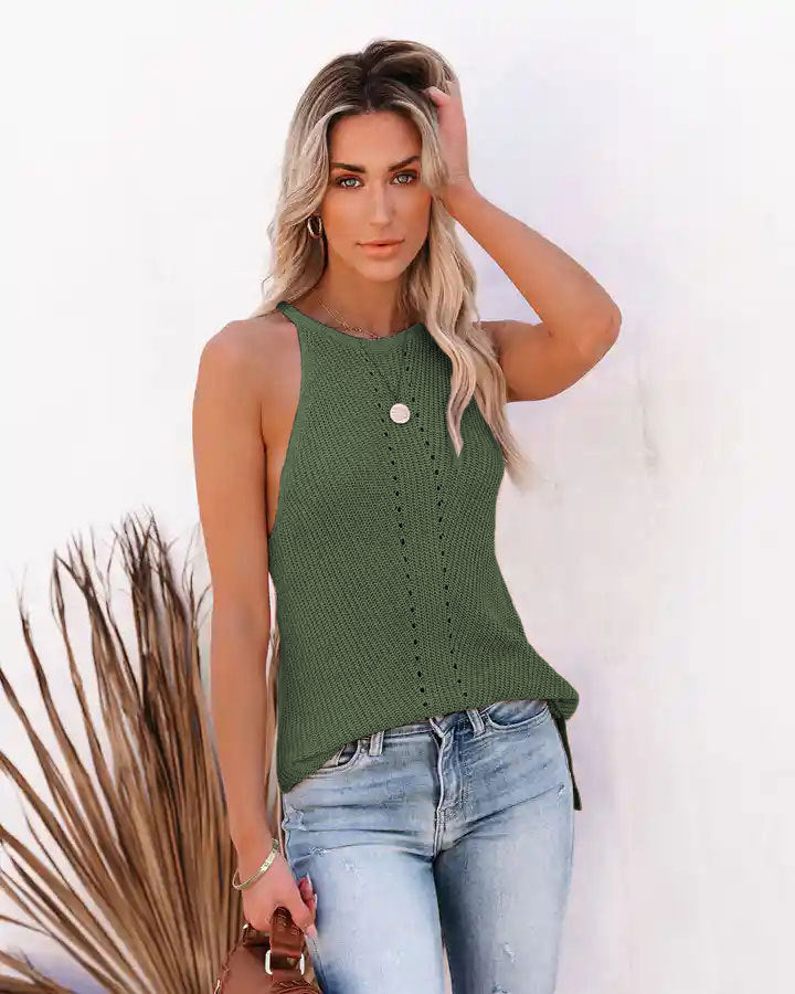 Loose Halter Knitted Pointelle Camisole