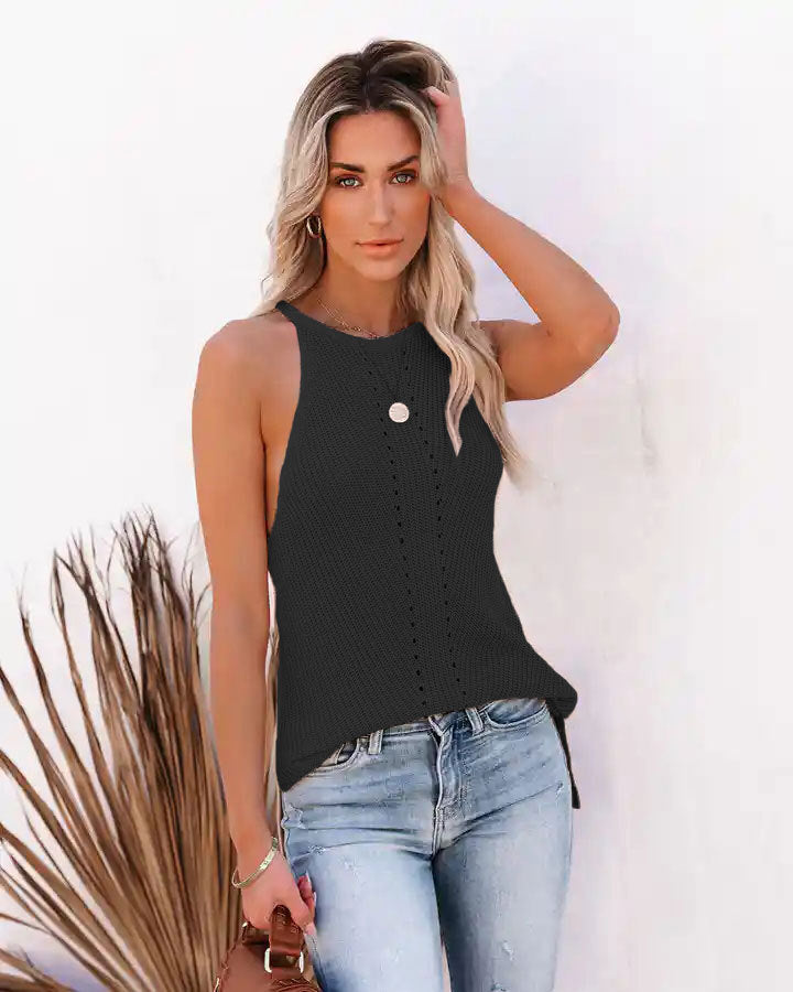 Loose Halter Knitted Pointelle Camisole