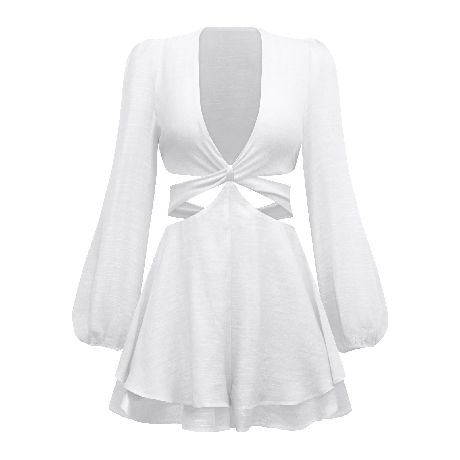 cutout deep v plunge cotton linen romper