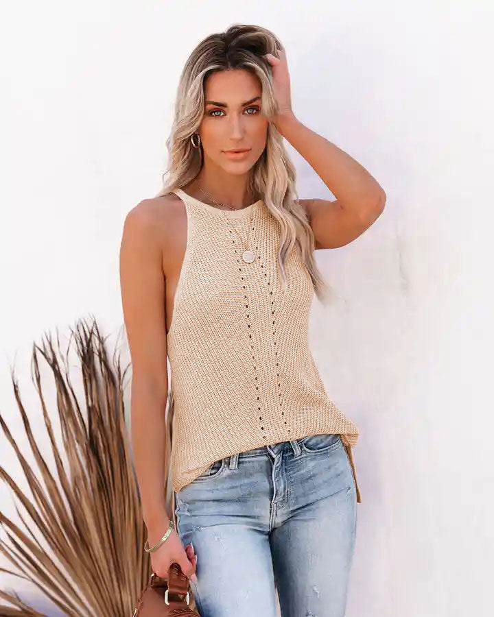 Loose Halter Knitted Pointelle Camisole