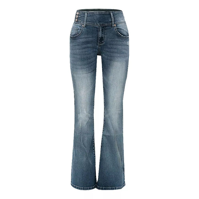 Vintage Side Button Mid Waist Skinny Jeans