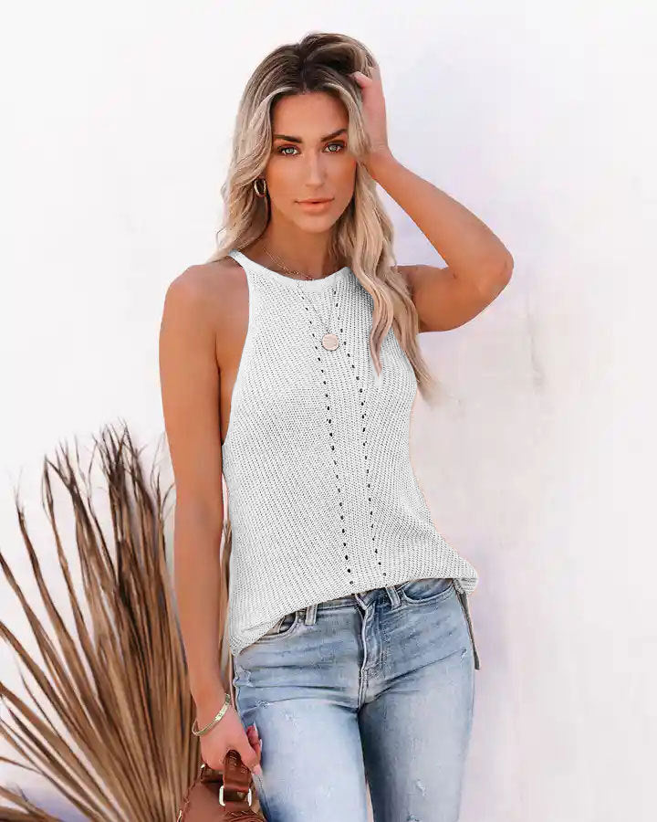 Loose Halter Knitted Pointelle Camisole