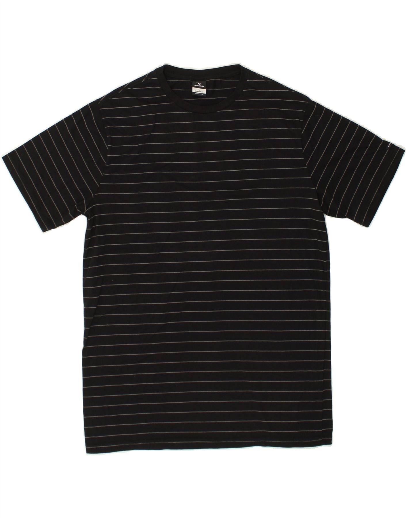 RIP CURL Mens Standard Fit T-Shirt Top Large Black Striped Polyester